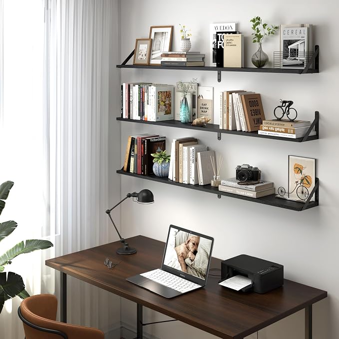 Heimlove 48 Inch Large Wall Bookshelves Set of 3, Wall Mounted Bookshelves,Heavy Duty Wooden Shelves for Living Room,Bedroom,Kitchen,Laundry Room Storage & Decor
