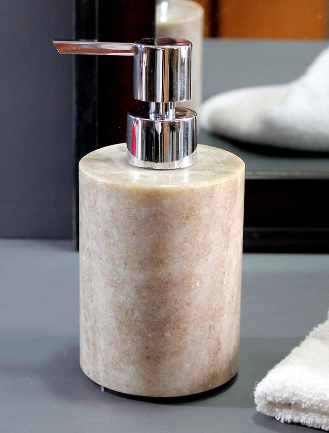 KLEO Soap Dispenser Lotion Dispenser - Made of Natural Stone - Luxury Bathroom Accessories Bath Set (Brownish)