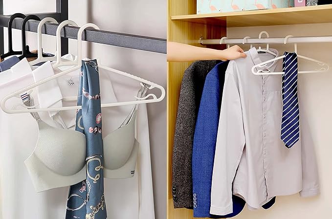 Black Plastic Hangers 50 Pack, Light Weight Durable Clothes Hangers G-Shape Standard Size Non-Slip Coat Hanger Adult Clothes Hangers for Laundry & Everyday Use -Slim & Space Saving