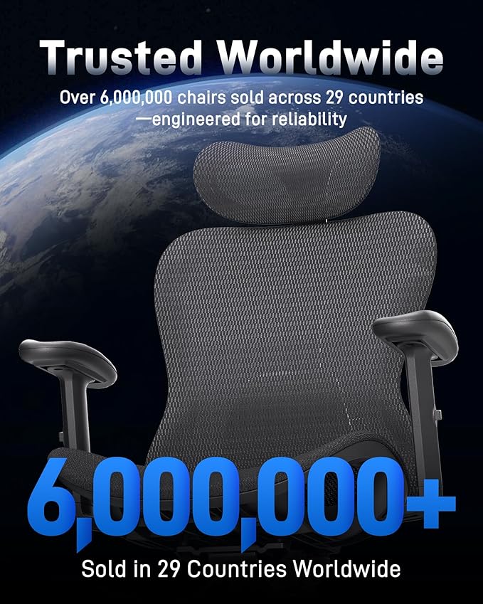 Ergonomic Office Desk Chair, Comfortable Computer Gaming Chair, Breathable Mesh Back & Seat, Adjustable Armrest & Headrest, Lumbar Support, Butterfly Design for Home Office (Black)