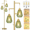 QiMH Glass Floor Lamps for Living Room, Tree Standing Lamp with Stepless Dimmable, 68" Modern Tall Lamps for Bedroom Home Office, Rotary Switch, 3 LED Bulb Included, Brushed Gold