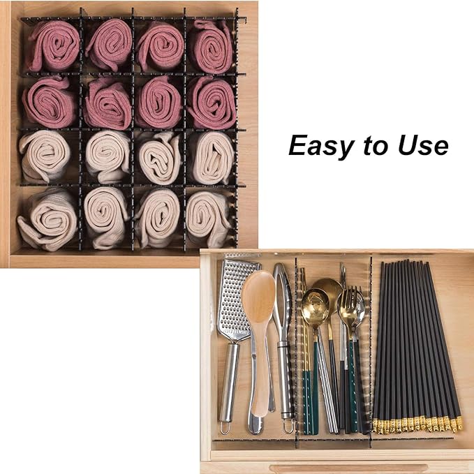 Onerbuy 8pcs Adjustable Grid Drawer Dividers DIY Plastic Closet Separator Tidy