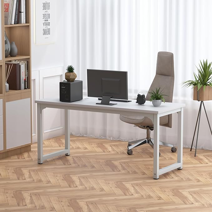 NSdirect Large Office Desk for Home Office, Large 63” Computer Desk Table, Wide Writing Study Desk for 2 Person, Metal Sturdy Frame Thicker Steel Legs,Warm White