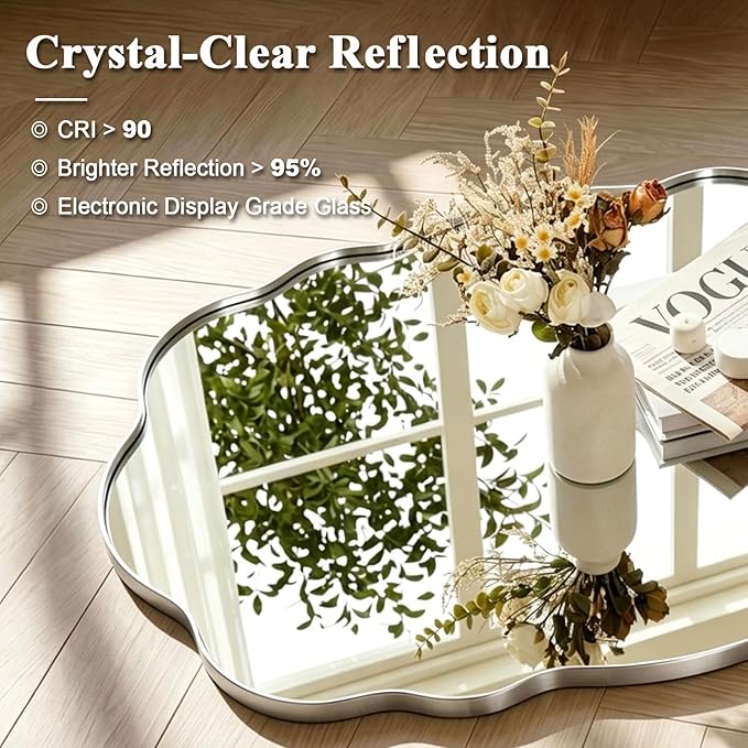 ANDY STAR Chrome Wavy Oval Bathroom Mirror - 30x48 Inch Large Scalloped Bathroom Mirror, Unique Irregular Design with Polished SUS Metal Frame