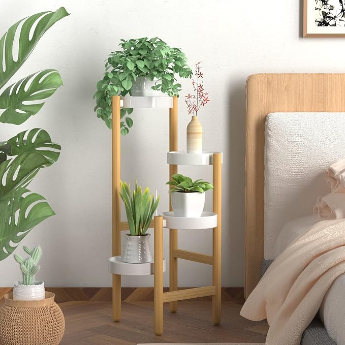 Wisuce Bamboo Plant Stands Indoor, 4 Tier Tall Corner Plant Stand Holder Plant Display Rack for Living Room Bedroom (4 Tier Stand)
