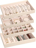 LANDICI Stackable Jewelry Organizer Trays 4 Set, PU Leather Jewelry Organizer