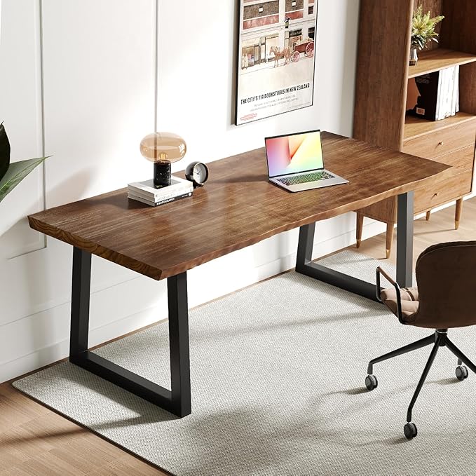 Solid Wood Computer Desk,Rustic Style 55-inch Large Office Desk- Modern Gaming Working for Home Office, Modern Simple Design, Ideal for Study, Writing, Dining