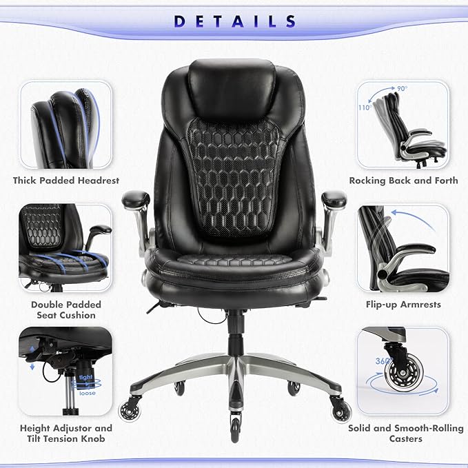 Executive Office Chair-Ergonomic Computer Desk Chair, High Back Leather Chair Swivel Home Office Chair with Upgraded Casters-Black, Set of 2