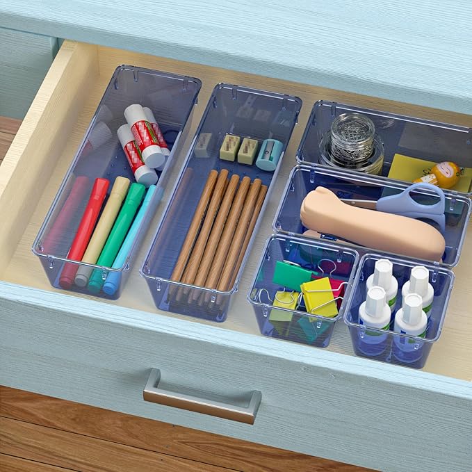 WOWBOX 9 Pack Clear Drawer Organizer Set, Acrylic Drawer Storage Trays