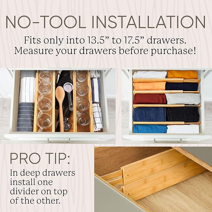 Night Tree Expandable Bamboo Drawer Dividers – Spring-Loaded Wooden Organizers
