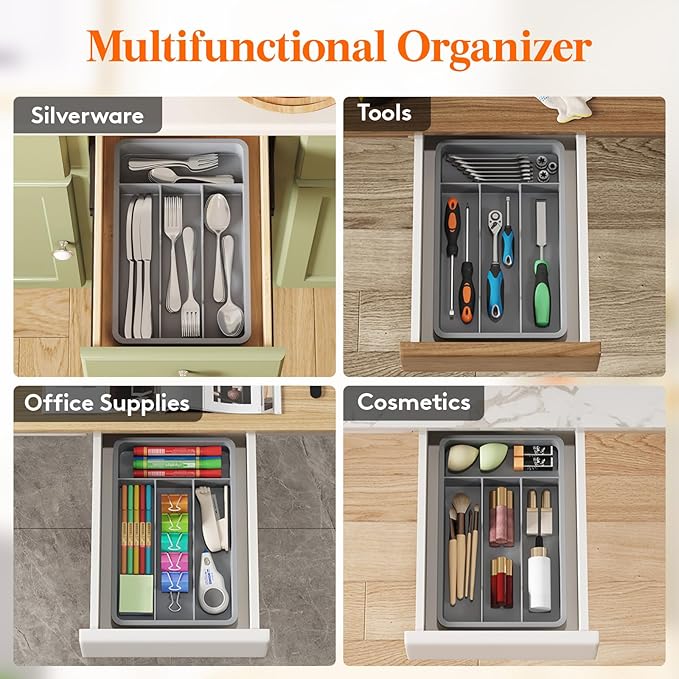 Lifewit Silverware Drawer Organizer Tray, Plastic Cutlery Storage