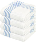 Waffle White & Sky Blue Kitchen Towels 4 Pack, 100% Cotton 16x26 inches, Quick Dry Bar Mop Towel, Super Absorbent Wash Cloths for Cleaning, Drying Dishes, Long Lasting Dishcloth