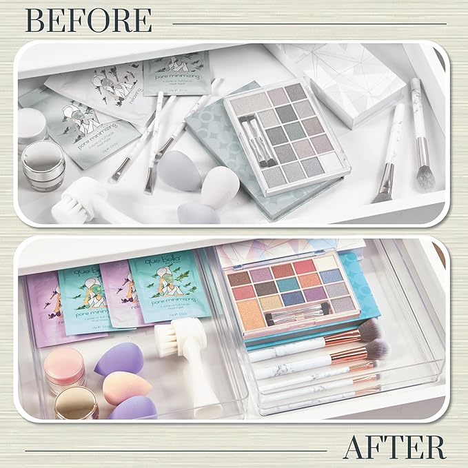 STORi SimpleSort 2-Piece Stackable Clear Drawer Organizer Set | 15" x 6" x 2"