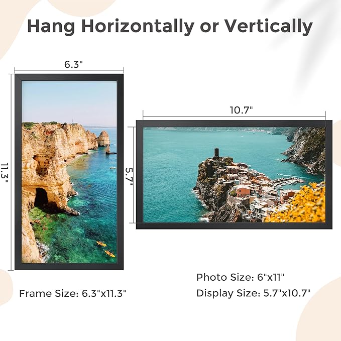 Metal Picture Frame - Black Aluminum Picture Frames with Real Glass, Wall Mounting Horizontally or Vertically, Simple and Elegant Decor for Wall Gallery Poster Photo 11x6 Frames, Black