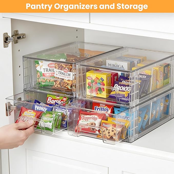 4 Pack Stackable Storage Drawers, Plastic Organizers Bins, Drawers Storage