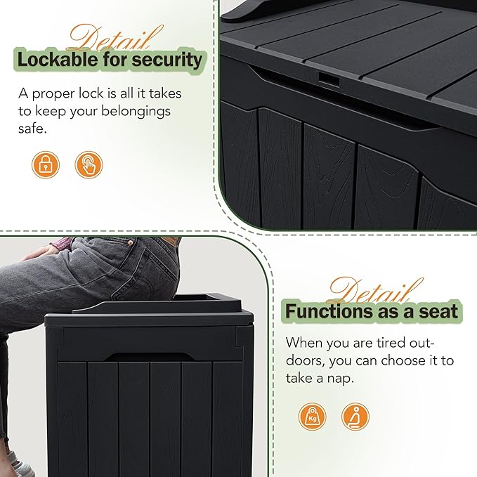 Greesum 31 Gallon Resin Deck Box All Weather Outdoor Storage Boxes for Patio Furniture Set,Outdoor Toys,Garden Tools,Black