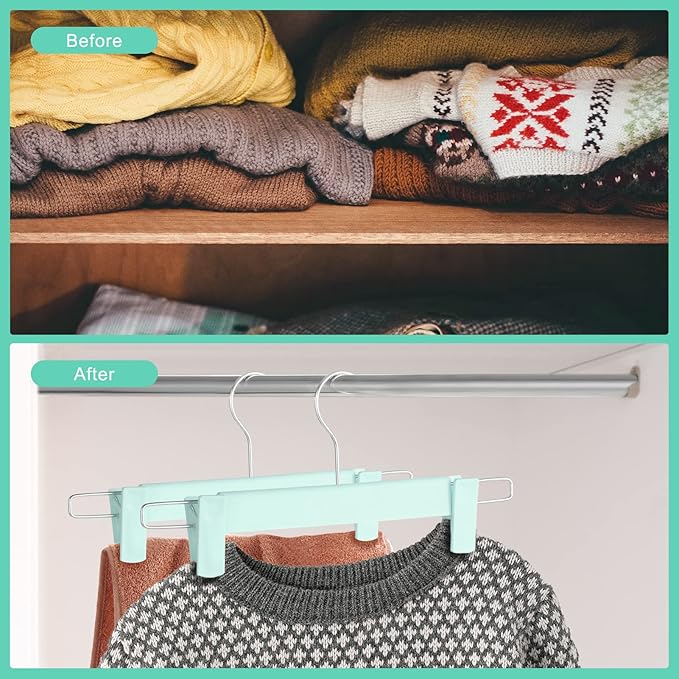 10 Pack Pants Hangers with Adjustable Non-Slip Clips Anti-Rust Hanging Hook for Trouser,Skirts,Jeans,Clothes Hangers Green
