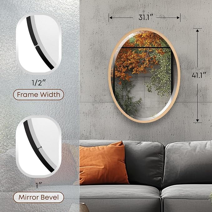 OVALCREST - Oval Wooden Beveled Wall Mirror for Home Decor, Bathroom, Vanity, Bedroom, Living Room, Hallway - London Style (Gold Paint) 41.1 x 31.1