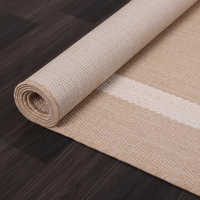 Bordered Outdoor Rug 9x12 Washable Outside Carpet for Indoor Patio Porch Waterproof Easy Cleaning Non Shedding Area Rugs Beige 9 x 12