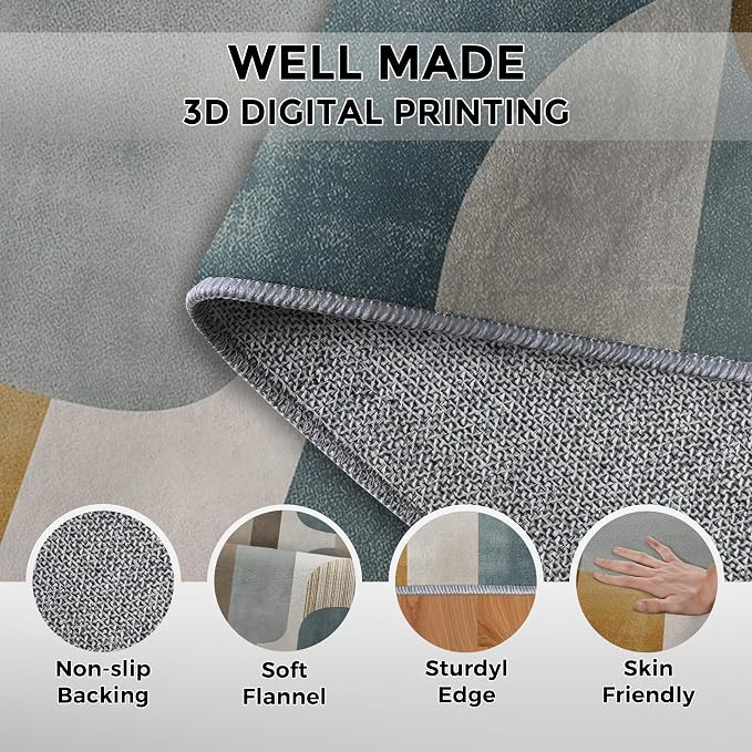 4x4 Mid Century Geometric Rugs for Bedroom Decor, Washable Mid Century Modern Pattern Area Rug, Living Room Home Decoration, Non Slip Soft Thin, Modern Abstract Decor Carpet PF-P 117