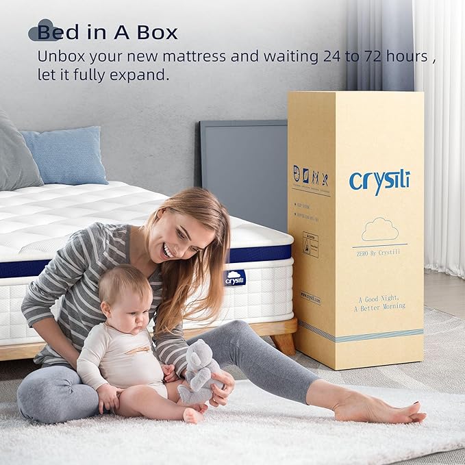 Crystli Twin Size Mattress Bed in A Box, 10 Inch Hybrid Mattress with Zero Pressure Foam, Innerspring for Pressure Relief, Motion Isolation, Medium Firm, CertiPUR-US Certified
