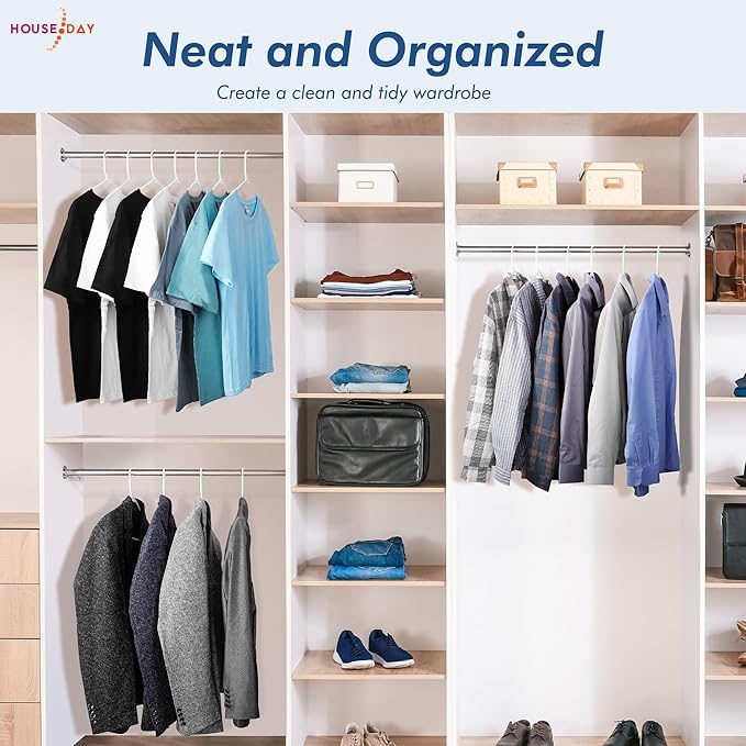 HOUSE DAY White Plastic Hangers 50 Pack, Plastic Clothes Hangers with Built-in Hooks, Durable and Strong Plastic Coat Hangers for Closet, Space Saving Clothing Hanger for Shirts, Coats, Skirt, Dress