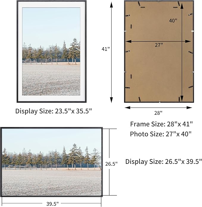 Axeman 27x40 Picture Frame with Mat for 24x36, Solid Oak Wood Poster Frame with Tempered Glass for Home Decor, Wooden 27''x40'' Minimalist Photo Frame Movie Poster Frame with Wall Hooks, Black