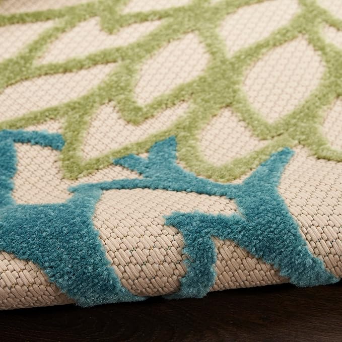 Nourison Home Aloha Indoor/Outdoor Green Multicolor 7'10" x 10'6" Area Rug, Easy-Cleaning, Non Shedding, Bed Room, Living Room, Dining Room, Backyard, Patio, Deck (8x11)