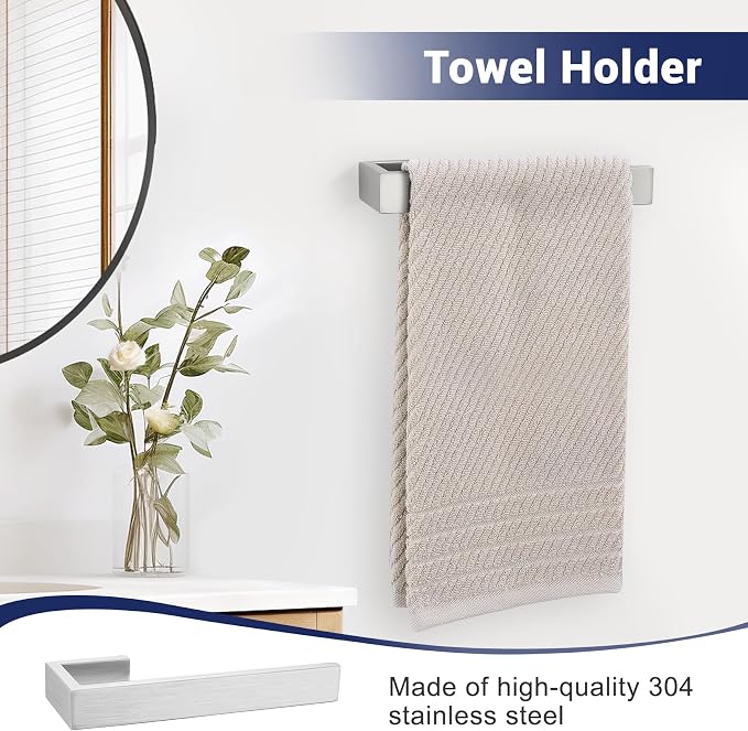Brushed Nickel Bathroom Hardware Set, 4-Piece Bath Towel Bar Set SUS304 Stainless Steel Towel Rack Set for Bathroom, 23.6 inches Bathroom Towel Holder Set Wall Mounted