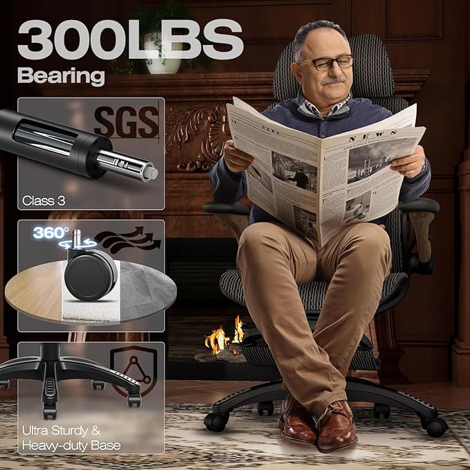ELABEST X100 Ergonomic Office Chair with Footrest, Big and Tall Home Desk Chair with 5D Flip-Up Arms, Adjustable 3D Lumbar Support,High Back Rolling Computer Chair, Swivel Mesh Chairs (Library Oak)