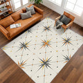 Atomic Rugs for Bedroom 6x9 ft, Mid Century Modern Area Rugs for Living Room, Washable Non Slip Low Pile Starburst Carpet, Home Decor PF-P 107