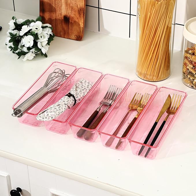 Maitys 12 Pcs Clear Drawer Organizer 9 x 3 x 2 Inches Plastic Rectangle Trays
