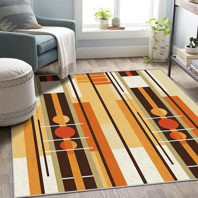 Contemporary Geometric Throw Rug 2x3, Washable Retro Rugs for Entryway Bedroom Kitchen, Mid Century Modern Area Rug for Home Decor, Non Slip Backing Indoor Floor Mat Carpet with Gripper