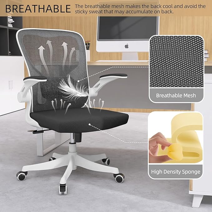 Ergonomic Office Chair, High-Back Mesh Computer Desk Chair with Adjustable Height, Lumbar Support, Flip-Up Armrests,headrest，and Swivel Rolling Design for Home and Office Use