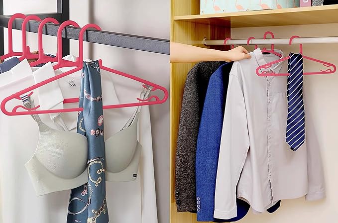 Plastic Hangers 50 Pack, Light Weight Durable Clothes Hangers with Hooks Standard Size G-Shape&Non-Slip Coat Hangers for Everyday Use (Pink)