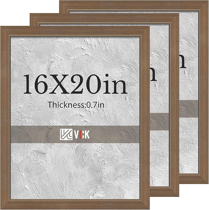VCK 16x20 Brown Poster Frames 3 Pack, High-End Wood Wide Border Picture Frame,Multi-Directional Display Family Photos, Office Prints, Studio/Gallery/Home Artwork