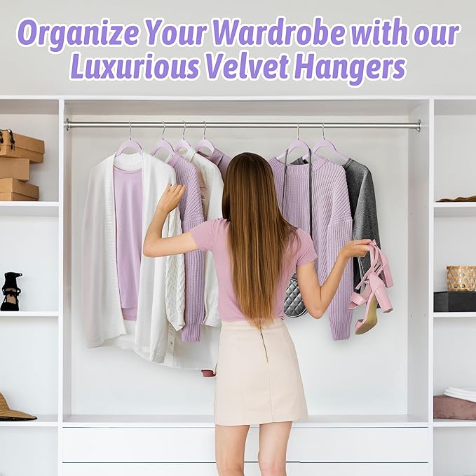 30 Pack Velvet Hangers - Non Slip Slim Hangers for Closet Organization, Space Saving Clothes Hangers with Notches for Dresses, Shirts(Purple)
