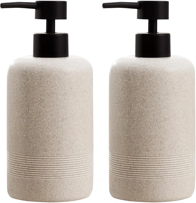 Soap Dispensers 400ML 13OZ, 2 PCS Hand Dish Lotion Shampoo Lotion Soap Dispenser Jar, Resin Premium Thick Soap Pump Bottles for Kitchen Bathroom Countertop (Beige)