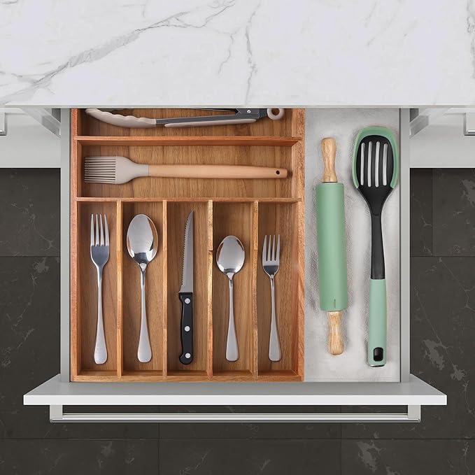 Kitchen Acacia Silverware Organizer