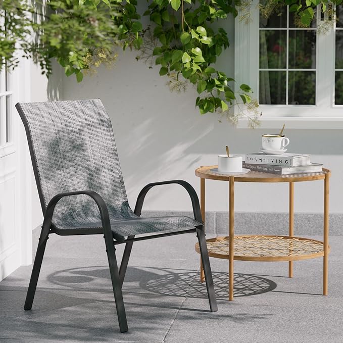 Patio Dining Chairs Set of 6, Outdoor Stackable Dining Chairs High Back, Patio Furniture for Backyard, Porch, Garden, Poolside (Grey)