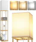 FOLKSMATE Floor Lamp with Shelves, 3-Tier Modern Square Bookshelf Floor Lamp, 3 Color Temperature Bulb Included, Floor Lamps for Living Room Bedroom Corner - Wood