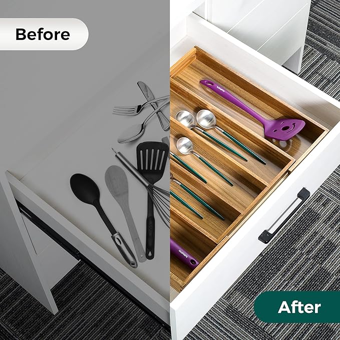 Utoplike Acacia Kitchen Drawer Organizer Expandable, Large Utensils and Cutlery