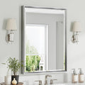 Silver Bathroom Mirror, 24x32 Inch Beveled Silver Vanity Mirror for Bathroom Wall, Silver Metal Framed Mirror Anti-Rust, Silver Rectangle Wall Mounted Mirror for Bathroom(Vertical/Horizontal)