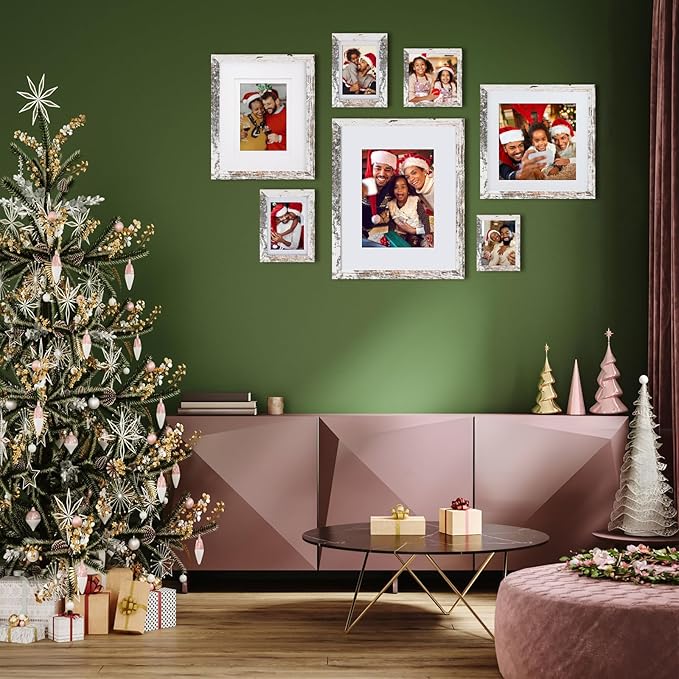 Egofine 4x6 Picture Frame Made of Solid Wood with Plexiglass, Display Pictures 3.5x5 with Mat or 4x6 Without Mat for Tabletop and Wall Mounting, Rustic White