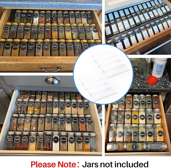 MIUKAA Clear Acrylic Spice Drawer Organizer, 4 Tier- 2 Set Expandable From 13"