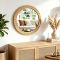 24"x24" inch Large Round Rattan Mirror for Wall, Boho Decorative Wicker Mirror Waterproof Synthetic Rattan Frame, for Bathroom, Bedroom, Living Room, Entryway