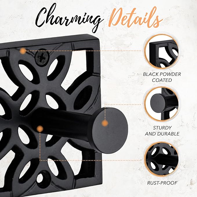 Autumn Alley Black Bathroom Towel Hook Robe Hook Wall Mounted - Wall Hooks for Towel, Robe, Coat, and Door Hooks for Bathroom Rustproof Modern Unique Style, 4 Pack