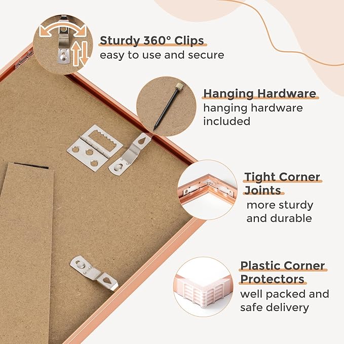 8x10 Picture Frame - 8 by 10 Metal Picture Frame With Mat | 8 x 10 Aluminum Photo Frame | Plexiglass And Hanging Hardware Included | 8x10 Gold Frame | Set of 3, Rose Gold