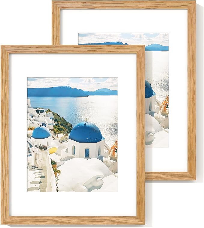 Axeman 11x14 Picture Frame with Mat for 8x10, Solid Oak Wood Picture Frames with Tempered Glass, Natural Wooden 11x14 inch Photo Frame for Wall with Wall Hook Included, Set of 2, Natural