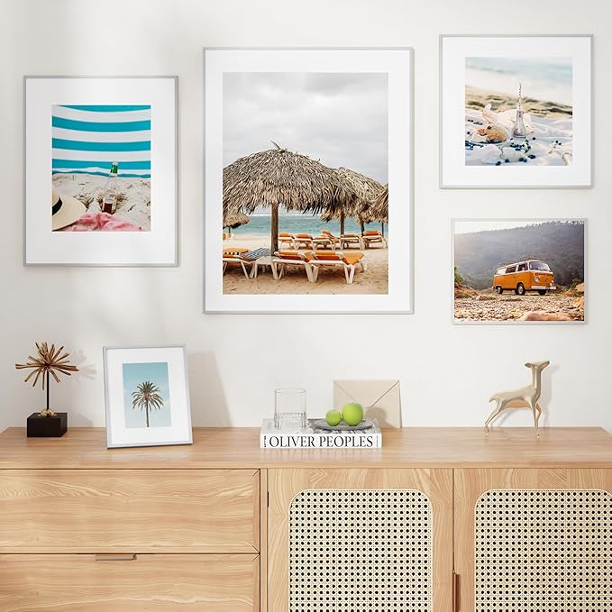 5x7 Picture Frame - Metal Frame With Mat For 4x6 | 5 x 7 Aluminum Photo Frame | Plexiglass And Hanging Hardware Included | 5x7 Silver Picture Frame | 3Pcs, Silver